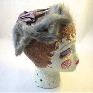 Vintage 1950s mink birdcage hat satin ribbon hat